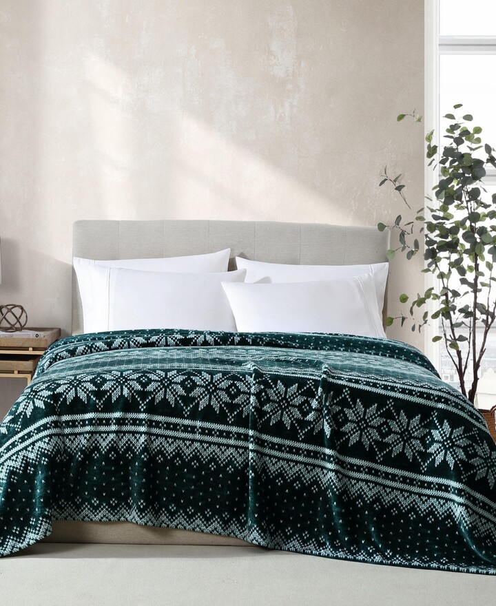 Nautica Fairisle Texture Ultra Soft Plush Fleece Blanket, King - Green/Ivory/Grey
