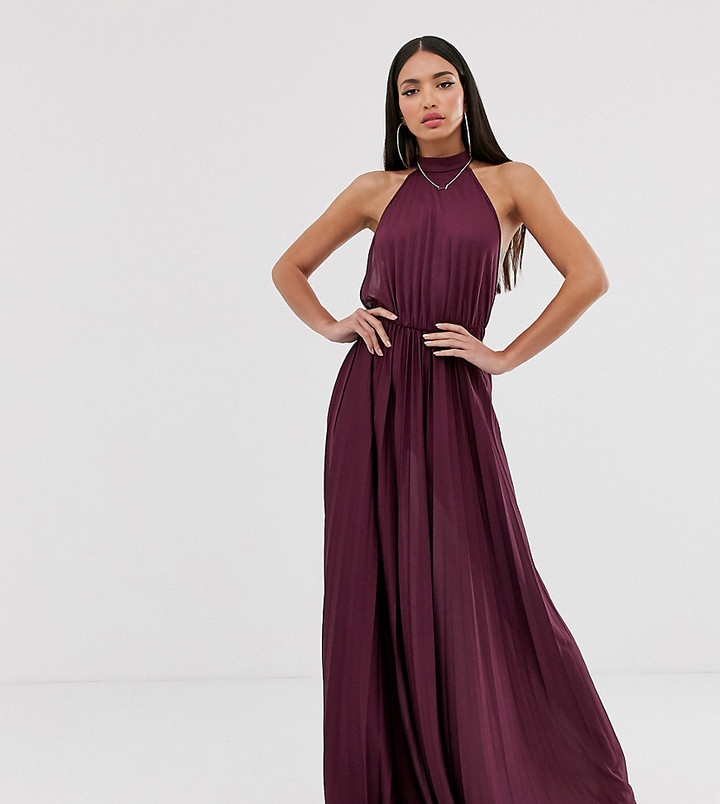 halter pleated waisted maxi dress