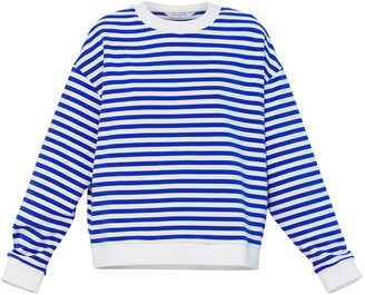 Queen Area Blue White Wide Stripes Womens Long Sleeve Round Neck Sweatshirt Printing Pullover Hoodie 