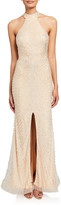 Thumbnail for your product : Jovani Beaded Open-Back Front-Slit Halter Gown
