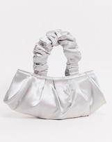 Thumbnail for your product : ASOS DESIGN clutch bag with ruched handle in silver
