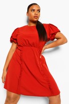 Thumbnail for your product : boohoo Plus Puff Sleeve Ruffle Trim Skater Dress