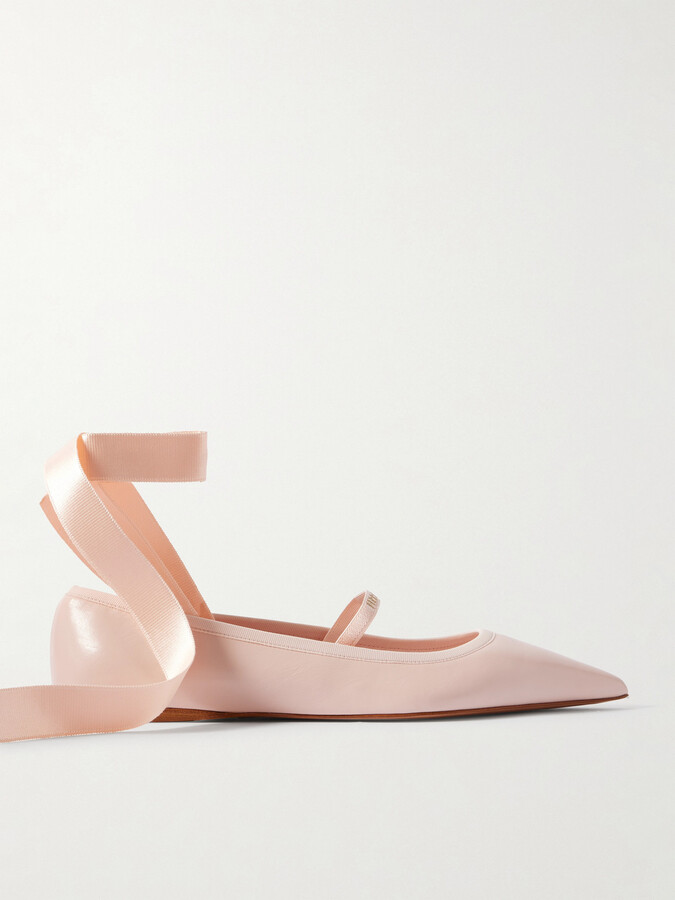 Ferragamo Carice Satin-trimmed Leather Ballet Flats - Pink