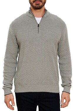 Beloved Mens Classic Cotton Stripe Print Half Zip Up Mock Neck Basic Sweater Top 