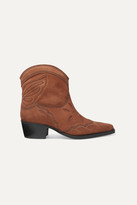 Thumbnail for your product : Ganni Low Texas Embroidered Suede Ankle Boots - Brown