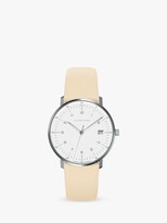 Thumbnail for your product : Junghans 047/4252.04 Women's Max Bill Date Leather Strap Watch, Cream/White