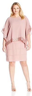 Le Bos Women's Plus Size Two-Piece Set with Tiered Dress and Poncho