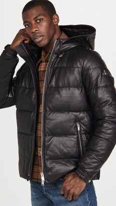 leather puffer jacket men