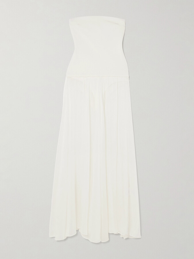 Esse Studios Aire Strapless Ponte And Linen And Silk-blend Midi Dress - White
