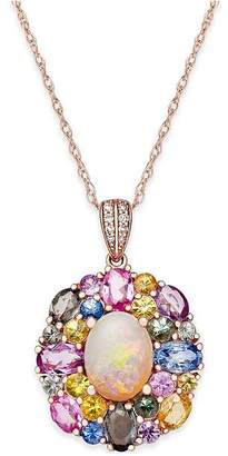 Macy's Opal (1 ct. t.w.), Multi-Sapphire (3-1/6 ct. t.w.) and Diamond Accent Pendant Necklace in 14k Rose Gold