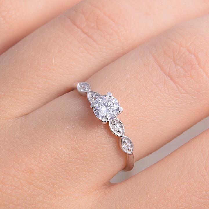 Etsy Unique Sterling Silver Art Deco Engagement Ring, Antique Victorian Womens Dainty & Elegant Promise Ring For Her