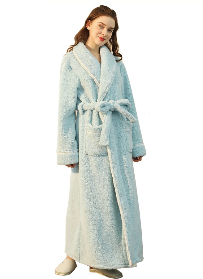 LOCIIXAT Womens Fluffy Bathrobe Shawl Collar Soft Warm Plush Spa
