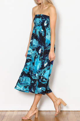 High End Hippie Aqua Print Side Slit Dress/Maxi Skirt