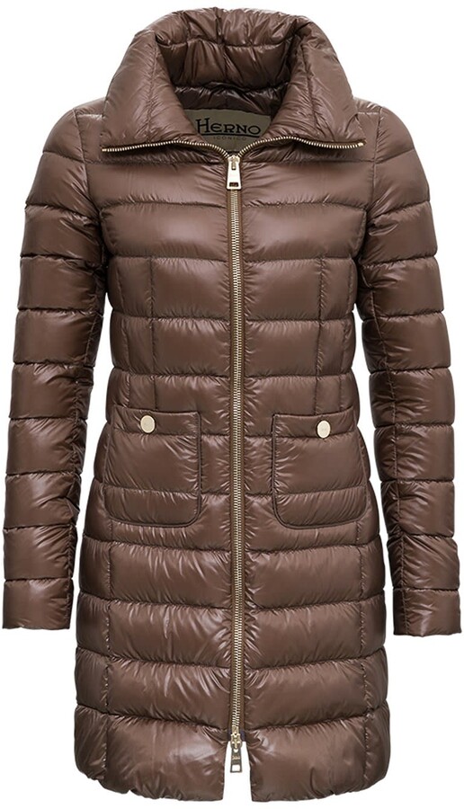 Herno Maria Long Down Jacket In Brown Nylon - ShopStyle
