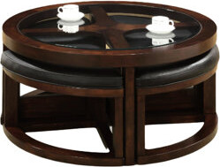 Wildon Home Solid Wood Dark Walnut Table With 5mm Beveled Glass Top And Ottomans Included