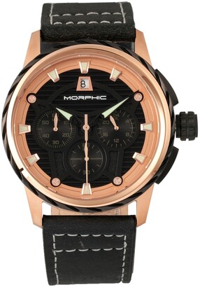 Morphic M61 Series, Rose Gold Case, Black Leather Chronograph Band Watch w/Date, 45mm