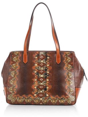 Sharif Couture Leather Python Print Tote with Wristlet Bag