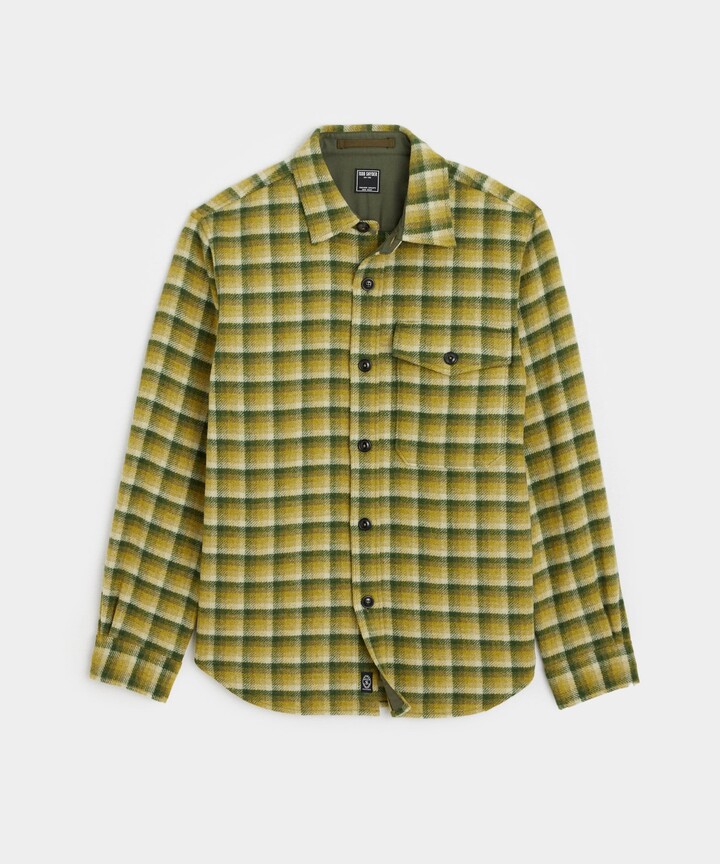 Todd Snyder Wool Plaid Utility Shirt Jacket in Chartreuse