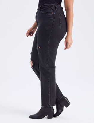 Abercrombie & Fitch Curve Love High Rise Dad Jeans (Black Destroy) Women's Jeans
