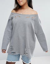 Thumbnail for your product : ASOS Curve CURVE Off Shoulder Sweatshirt With Nibble Detail