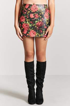 Forever 21 Floral Faux Leather Mini Skirt