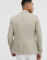 Thumbnail for your product : ASOS DESIGN wedding skinny blazer with wool mix wide herringbone in stone