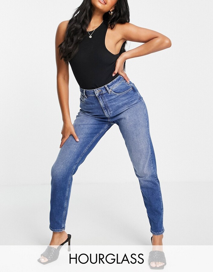 ASOS DESIGN Hourglass high rise farleigh 'slim' mom jeans in midwash -  ShopStyle