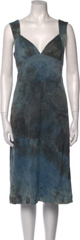 Rachel Comey Silk Slip Dress Blue Tie-Dye Print Sleeveless with Square Neckline Concealed Zip Closure at Back Designer