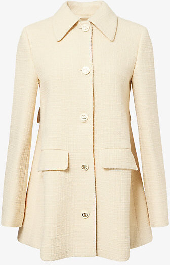 Gucci Womens White Caban Long-Sleeve Textured-Wool Coat 8