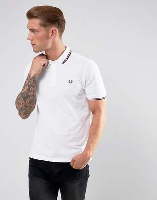 Fred Perry Slim Fit Polo With Twin Tipped In White