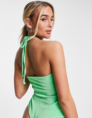 Miss Selfridge slinky bodysuit in green - ShopStyle Tops