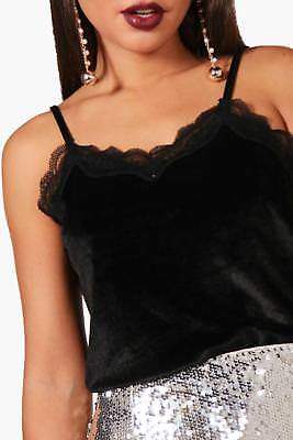 boohoo NEW Womens Amelia Velvet Lace Trim Cami in Polyester
