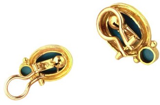 Elizabeth Locke Stone 19K Yellow Gold & Sleeping Beauty Turquoise Cabochon Medium Earrings