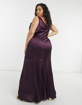 Thumbnail for your product : Chi Chi London Plus cowl neck satin midaxi dress in plum