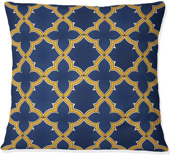 Blue Gold Modern Quatrefoil III - Modern Throw Pillow