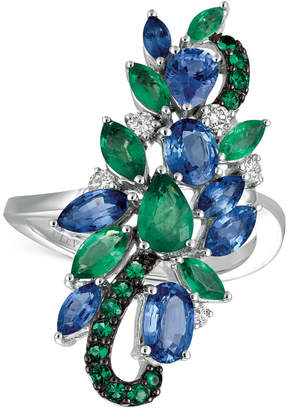 LeVian Precious Collection Sapphire (2 ct. t.w.), Emerald (1 ct. t.w.) and Diamond (1/5 ct. t.w.) Statement Ring in 14k White Gold