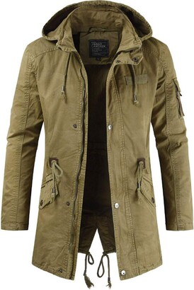 Huichang Men's Winter Warm Long Cotton Hooded Parka Military Style Long  Windbreaker Fur Lined Coat Jacket Men Winter Coats Jacket Large Size Long  Coat XL-4XL - Green - XXXX-Large - ShopStyle