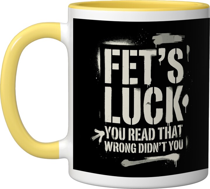 Funny Optical Illusion Sarcastic Fet's Luck Prank Humor Ceramic Mug, Yellow/White