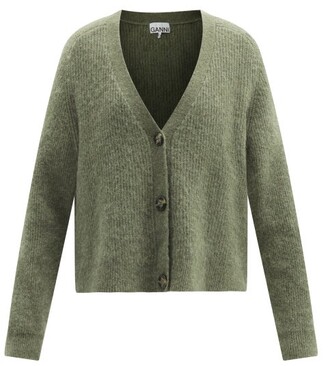 Ganni V-neck Wool-blend Cardigan - Khaki - ShopStyle