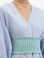 Thumbnail for your product : Rhode Resort Ella Flared Striped Cotton-blend Hopsack Dress - Blue Stripe