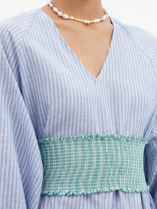 Rhode Resort Ella Flared Striped Cotton-blend Hopsack Dress - Blue Stripe