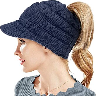 WKTRSM Ponytail Beanie Hat Women Peaked Beanies Winter Warm Knitted Outdoor  Skiing Skullies Hats Baseball Caps Messy Bun Hat (Dark Blue) - ShopStyle