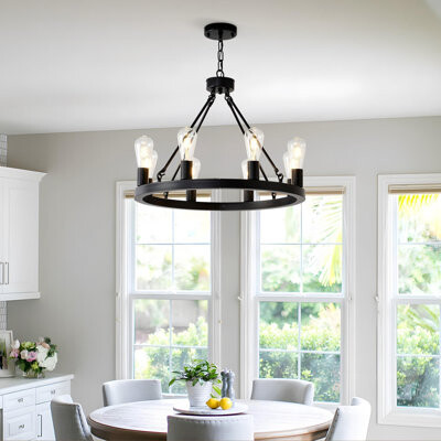Farmhouse Modern Small Crystal Round Chandelier, Adjustable Height Rustic Dining Room Fixture Ceiling Chandelier (Bulb Included)