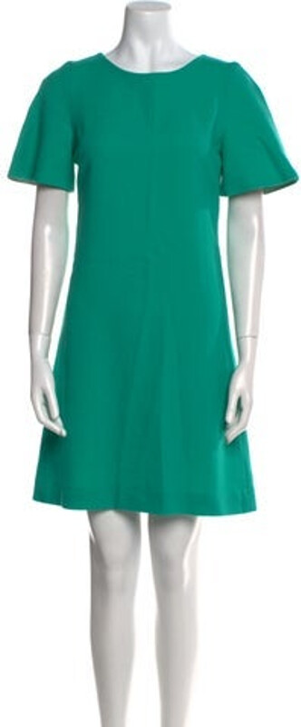 Goat Shift Dress Green Keyhole Accent Short Sleeve with Crew Neck Concealed Zip Closure at Back