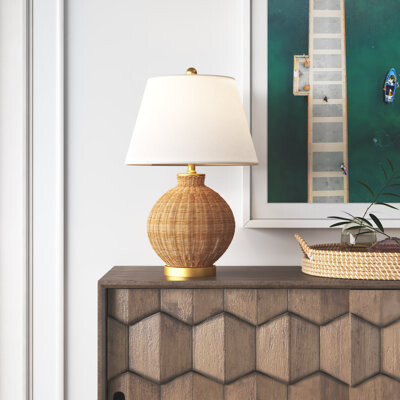 Beachcrest Home Debi 23 Inch Natural/Brass Rattan/Iron Table Lamp