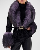 Thumbnail for your product : Gorski Belted Curly Lamb Shearling Jacket w/ Goat Fur Trim