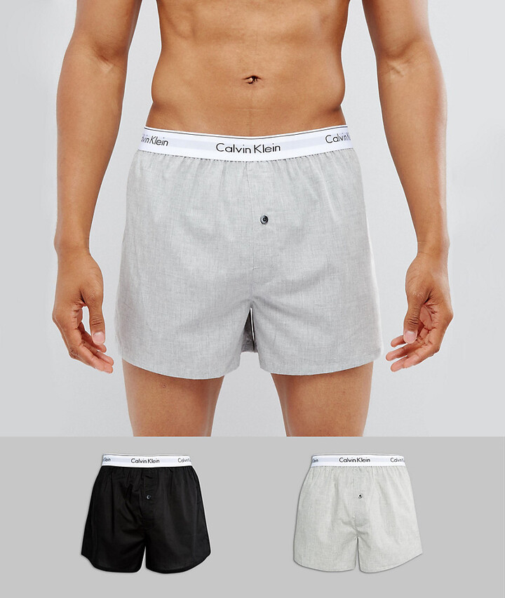 Calvin Klein woven boxers 2 pack in slim fit - ShopStyle