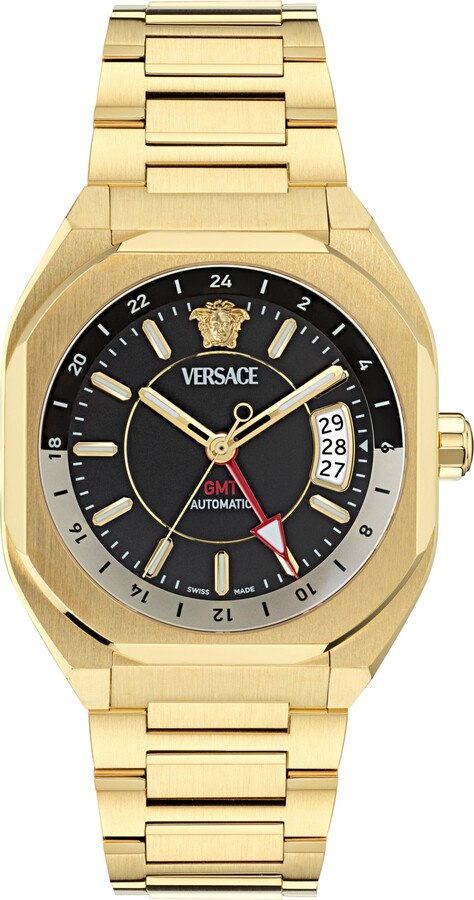 Versace Men's Swiss Automatic V-Contempo Gmt Gold Ion Plated Bracelet Watch 40x48mm