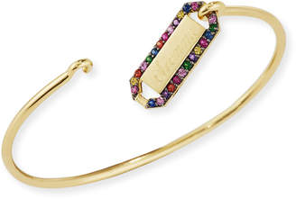 Jemma Wynne Jemma Wynne Personalized Rectangle Bangle with Multicolor Stones in 18K Gold