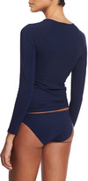 Thumbnail for your product : Karla Colletto Solid Lace-Up Long-Sleeve Rashguard, Navy